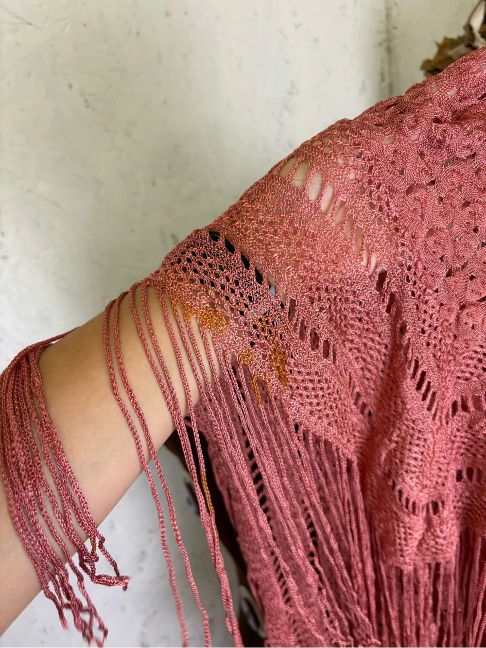 HUGE knit Fringe Festival Style Shawl Wrap Pink Coverup